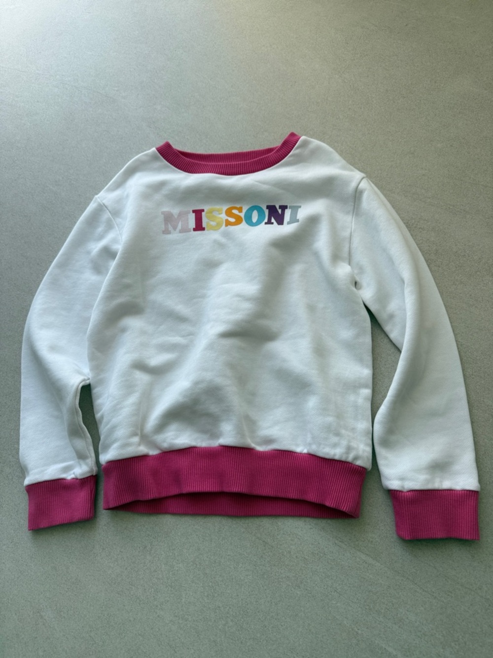 Missoni Kids White Sweatshirt with Pink Trim and Multicolor Logo